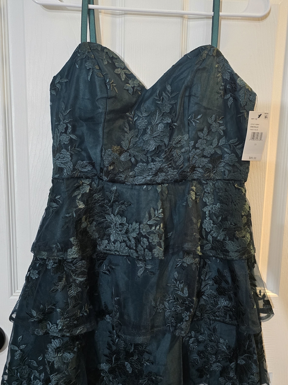 BCX Emerald Green Tiered Floral Lace Mini Dress Junior Girl Dress New - Size 11